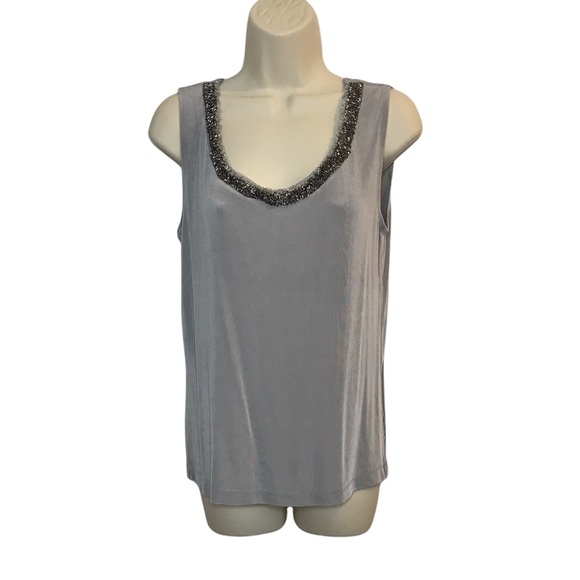 Chico's Tops - Chico’s Travelers Beaded Collar Tank Top Gray Shirt Stretch 2 / Large